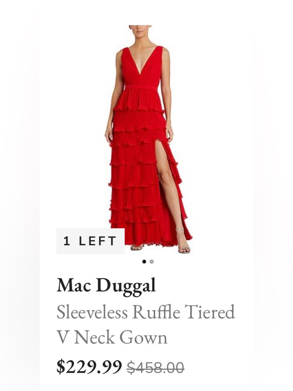 Mac Duggal Vibrant Red V-Neck Tiered Ruffle Maxi Dress - Picture 5 of 5